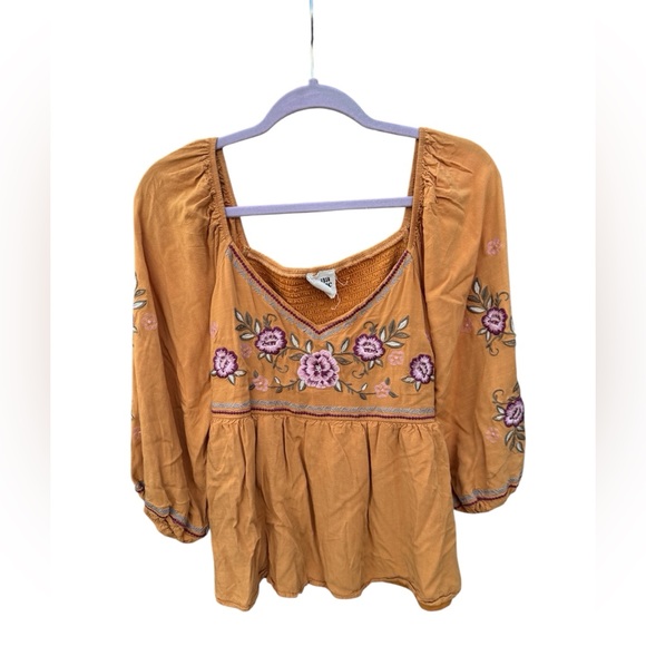 Savanna Jane Tops - Savanna Jane Mustard Floral Embroidered Blouse